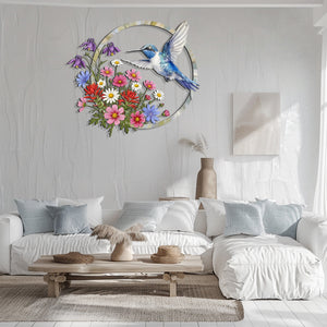 Hummingbird Floral Metal Wall Art – Wildflower Bird Decor Garden Indoor Outdoor