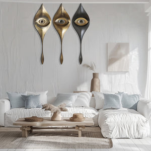 Modern Evil Eye Metal Wall Art Abstract Boho Wall Decor Gold Black Contemporary Aluminum Wall Sculpture Set