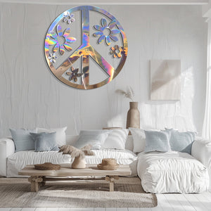 Peace Sign Wall Art – Boho Floral Metal Decor