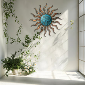 Turquoise Rustic Sun Metal Wall β UV Printed Aluminum Decor Custom Coastal Indoor Outdoor
