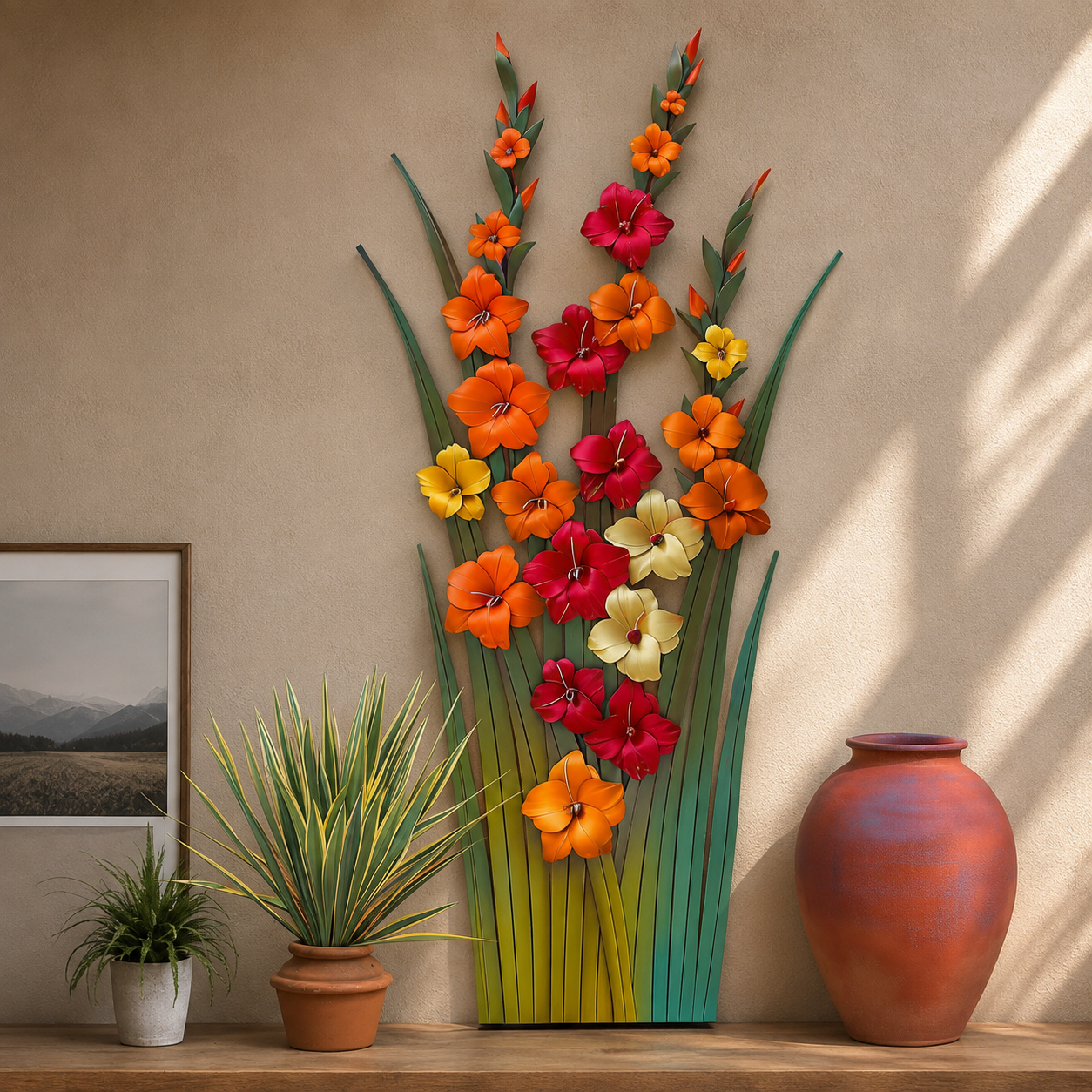 August Gladiolus Birth Flower Bouquet Metal Wall Art V1