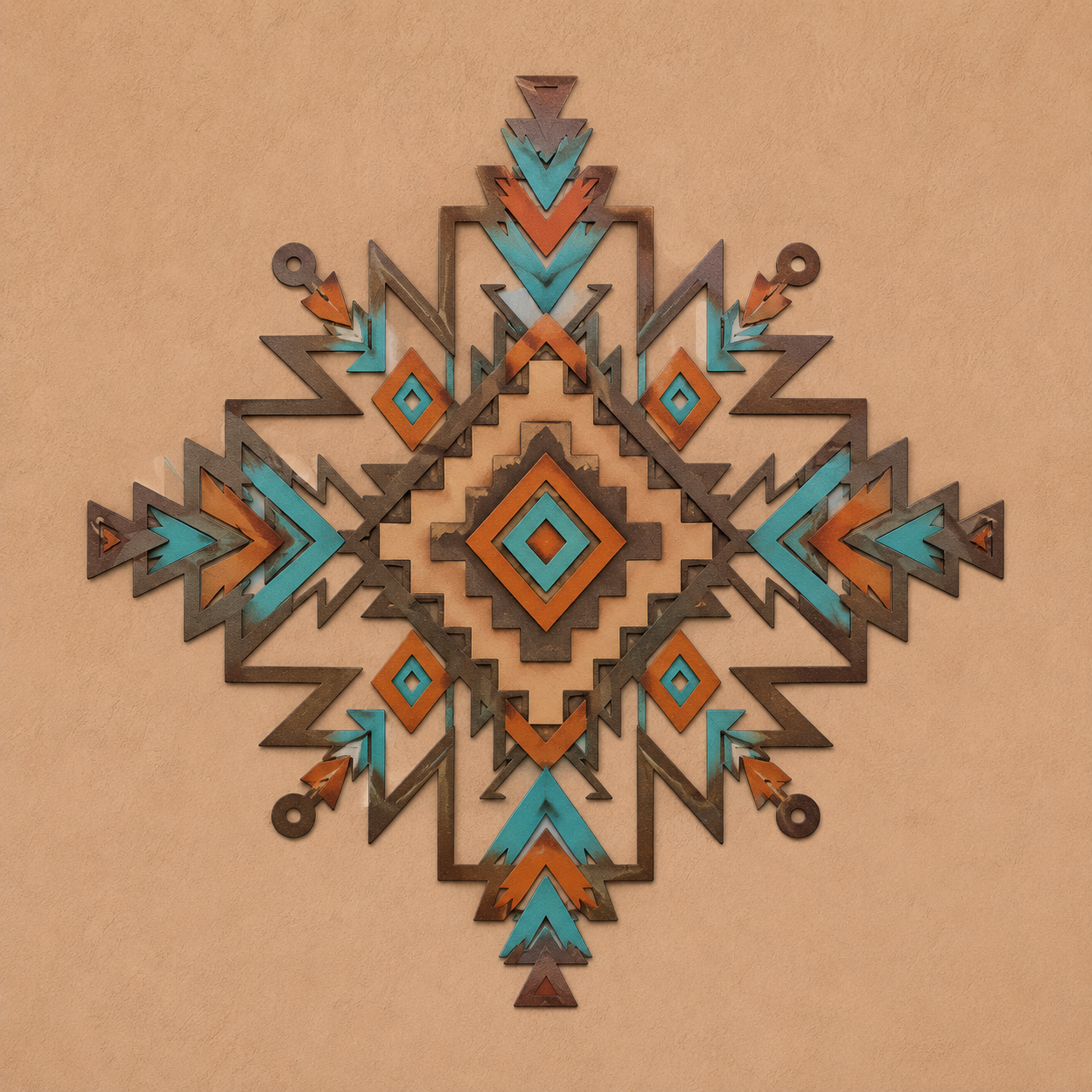 Southwestern Sun Metal Wall Art Boho Desert Decor Aztec Geometric Sunburst UV Printed Aluminum Wall Hanging