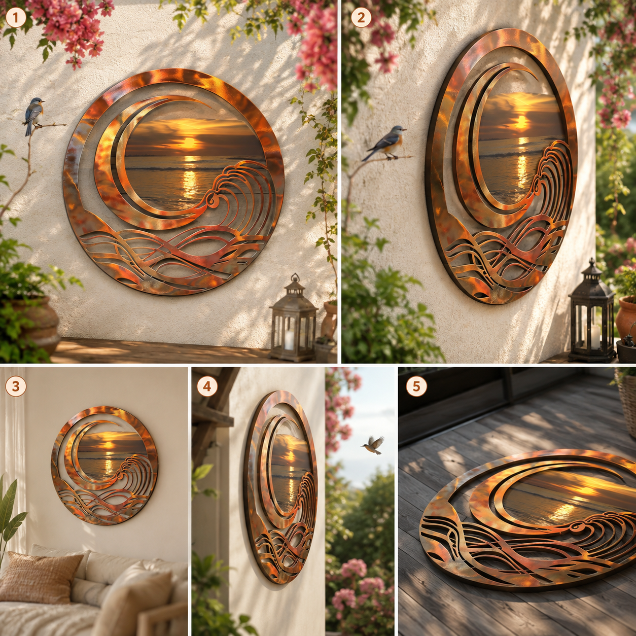 Coastal Sunset Metal Wall Art, Ocean Sunburst Sign