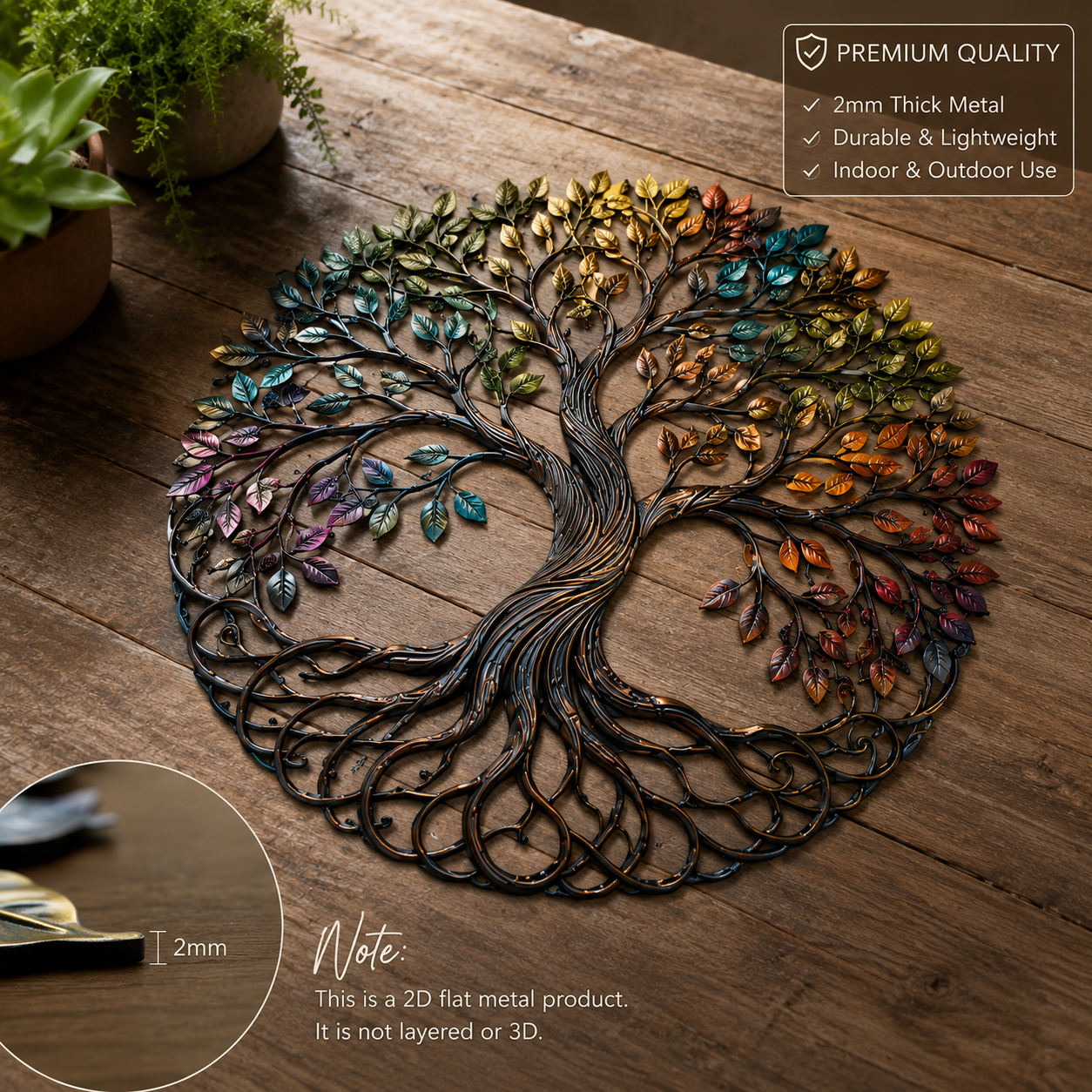 Colorful Tree of Life Metal Wall Art Outdoor Garden Decor 2D Aluminum UV Printed Wall Hanging Modern Nature Home Decor Gift
