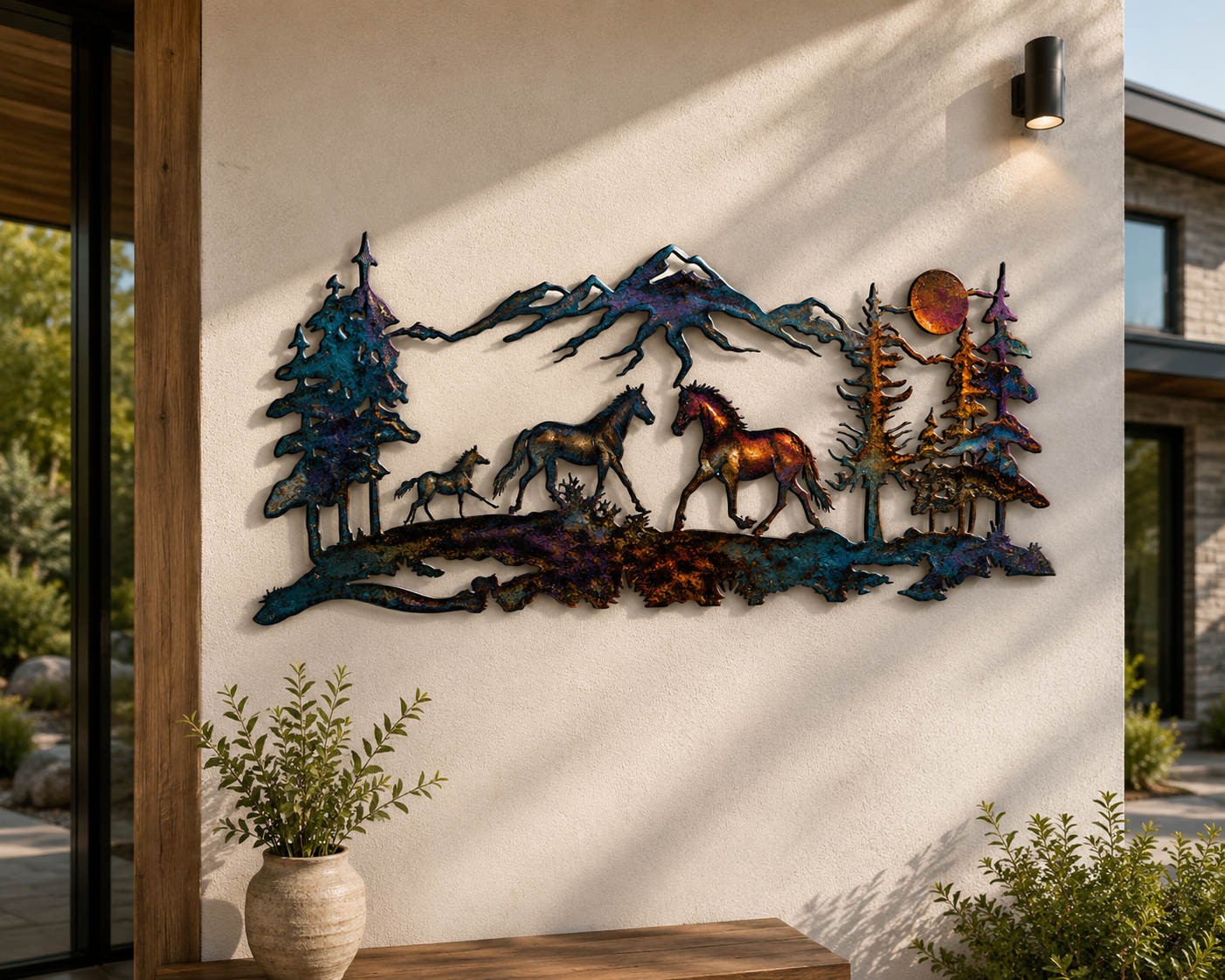 Rustic Metal Wall Art Deer Horse Sailboat Nature Scene Outdoor Decor UV Printed Aluminum Sign House Garden Gift 3 Design Modern Home Art