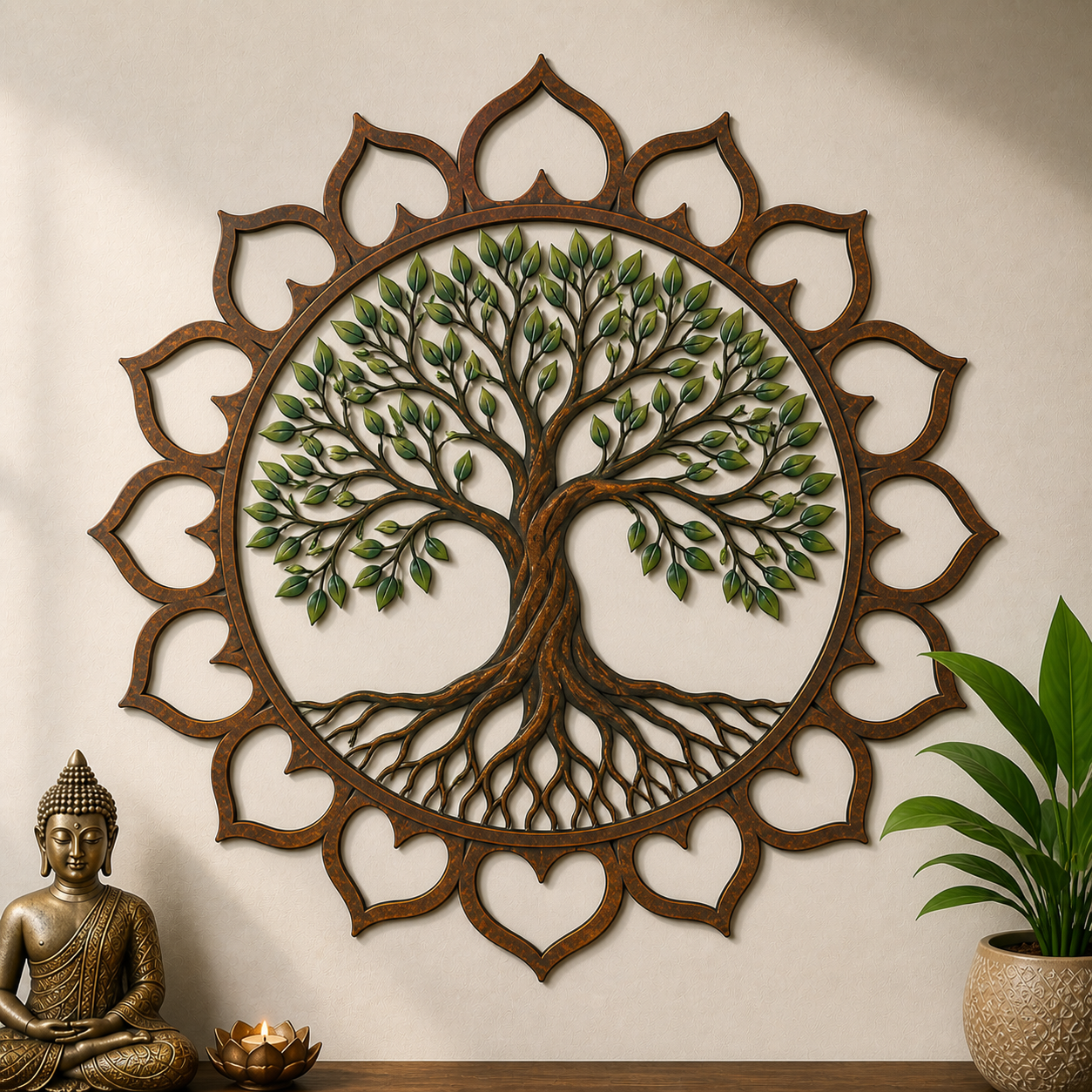 Om Tree of Life Metal Wall Art, Spiritual Sun Mandala Metal Sign, Yoga Meditation Decor, Boho Zen Wall Hanging