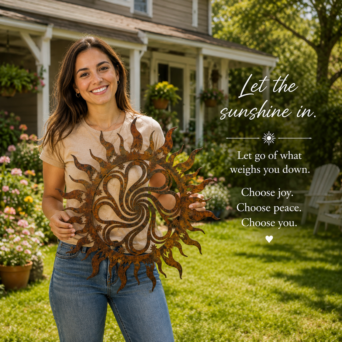 Sun Metal Wall Art Round Sign Housewarming Gift