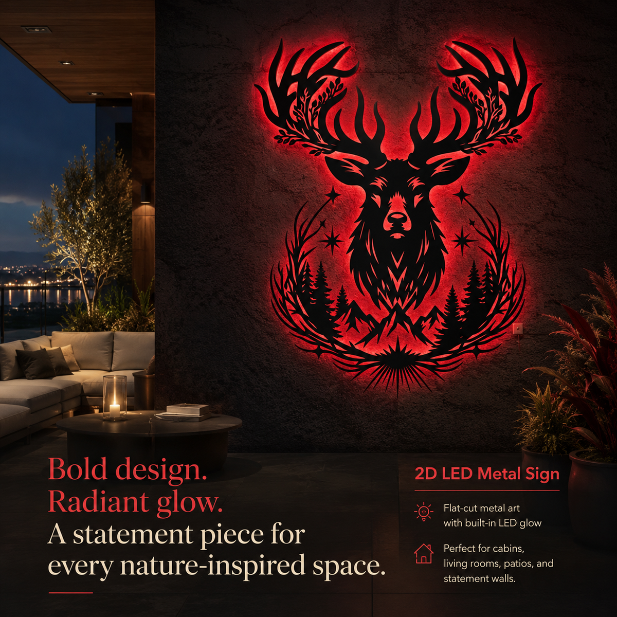 Deer Metal Wall Art Led Outdoor Illuminated Wall Decor