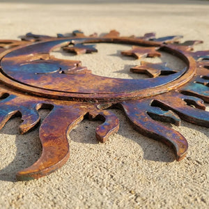 Blue Copper Sun Moon Star Metal Wall Art – UV Printed Decor Boho Indoor Outdoor
