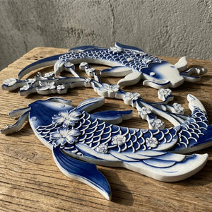 Blue Koi Fish Metal Wall Art – UV Printed Aluminum Japanese Zen Decor Indoor Outdoor