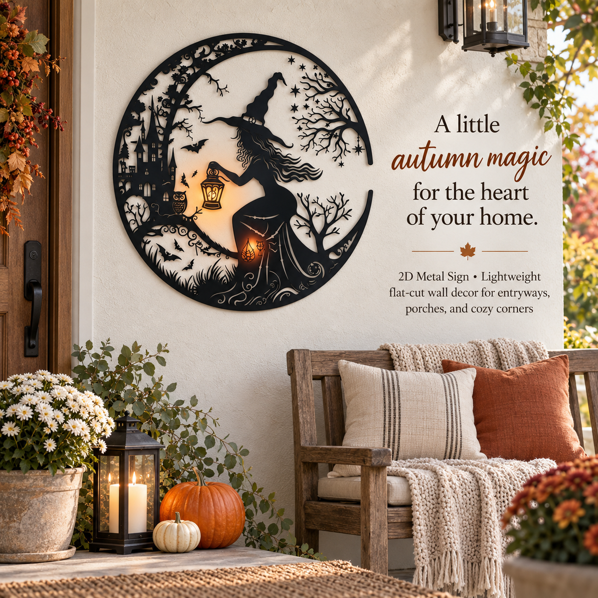 Witch Metal Sign Halloween Wall Decor Gothic Witch Wall Art Spooky Metal Decor