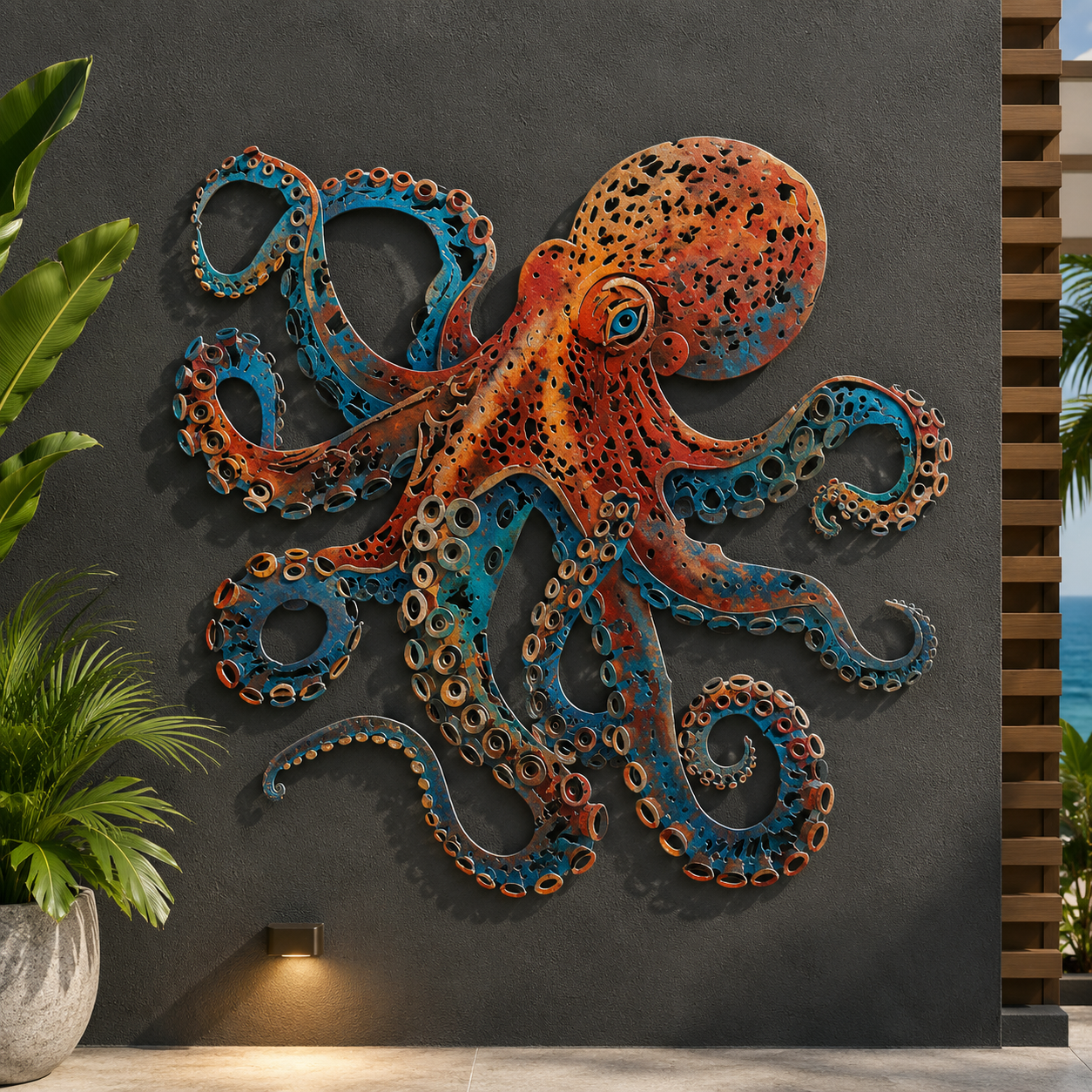 Octopus Metal Wall Art Coastal Beach House Nautical Wall Decor
