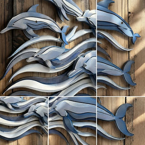Dolphin School Metal Wall Art – UV Printed Aluminum Coastal Decor Ocean Indoor Outdoor
