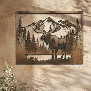 Moose Metal Wall Art Mountain Forest Decor – Rustic Cabin Wildlife Wall Hanging Outdoor Indoor