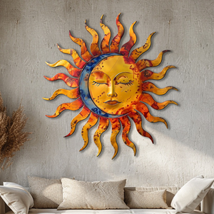 Sunburst Moon Metal Wall Art – UV Printed Aluminum Decor Custom Rustic Indoor Outdoor