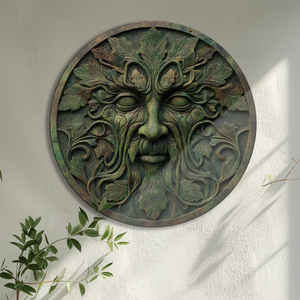 Green Man Face Metal Wall Art – UV Printed Aluminum Forest Spirit Garden Decor Indoor Outdoor