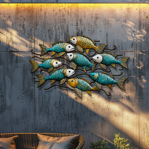 School of Fish Metal Wall Art – UV Printed Coastal Decor Beach Indoor Outdoor