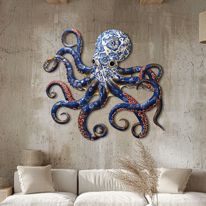 Blue Octopus Metal Wall Art – UV Printed Aluminum Coastal Decor Ocean Indoor Outdoor