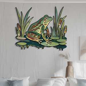 Frog Pond Metal Wall Art Lily Pad Nature Wall Decor Green Frog Garden Decor Rustic Wall Hanging