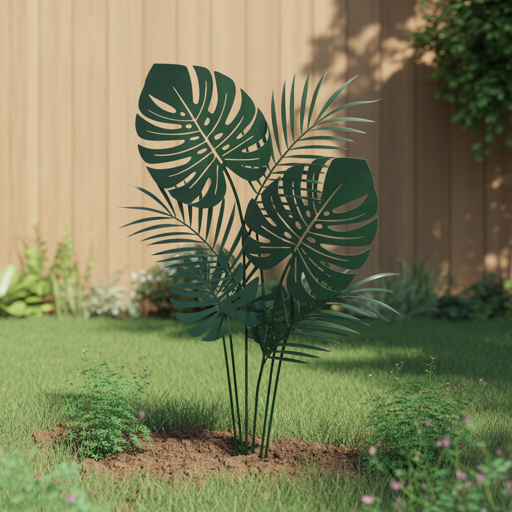 Monstera Garden Stake Metal Art, Tropical Outdoor Yard Decor