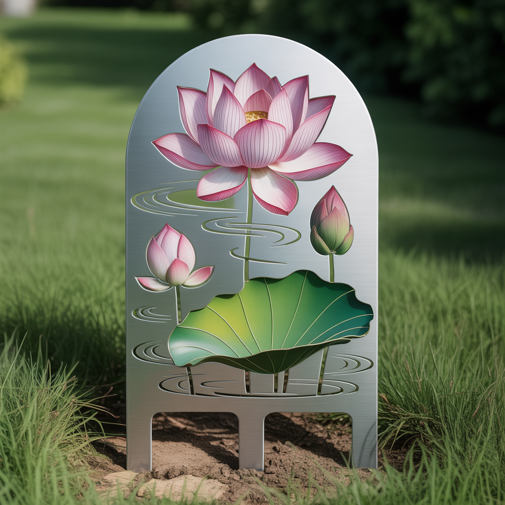 Lotus Garden Stake Metal Art, Botanical Outdoor Yard Decor