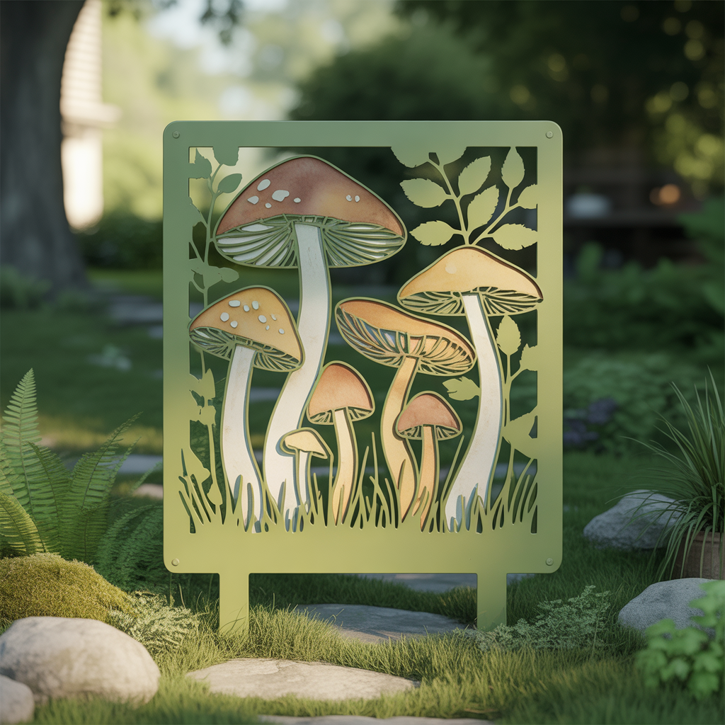 Mushroom Garden Stake Metal Art, Woodland Outdoor Yard Decor