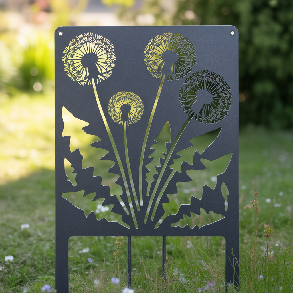 Dandelion Garden Stake Metal Art, Botanical Outdoor Yard Decor