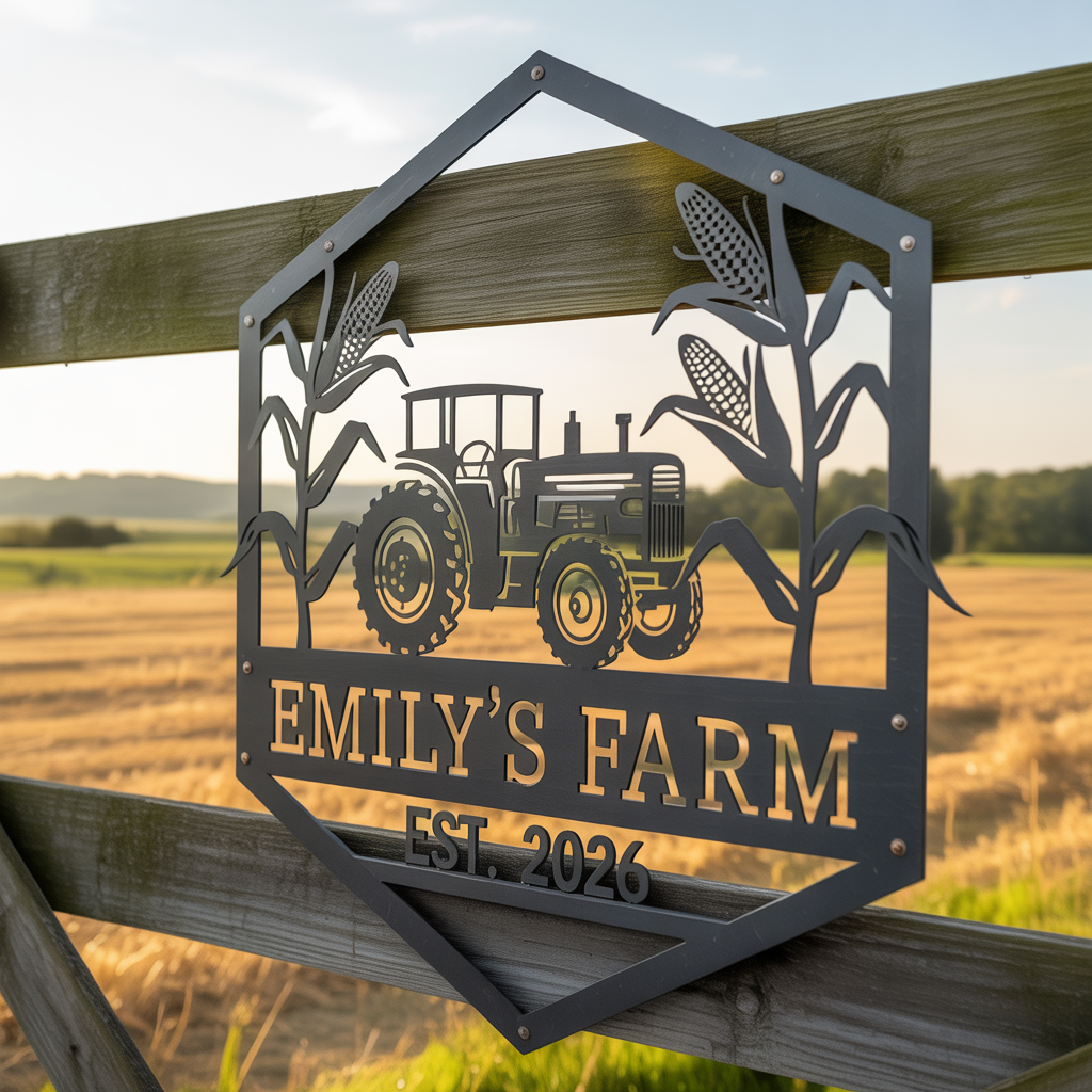 Farm Tractor Metal Wall Art – Rustic Country Farm Decor, Custom Outdoor Garden Sign