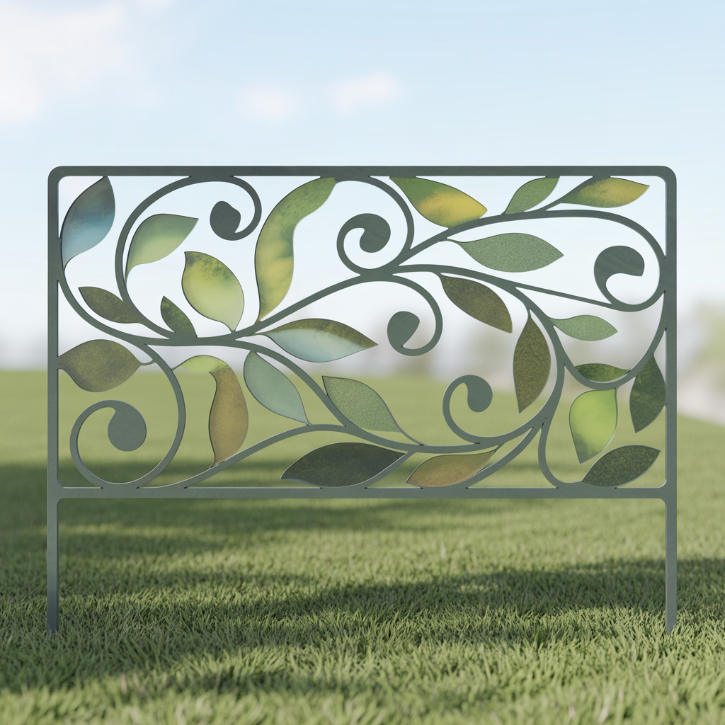 Abstract leaf Garden Stake Metal Art, Green Outdoor Yard Decor