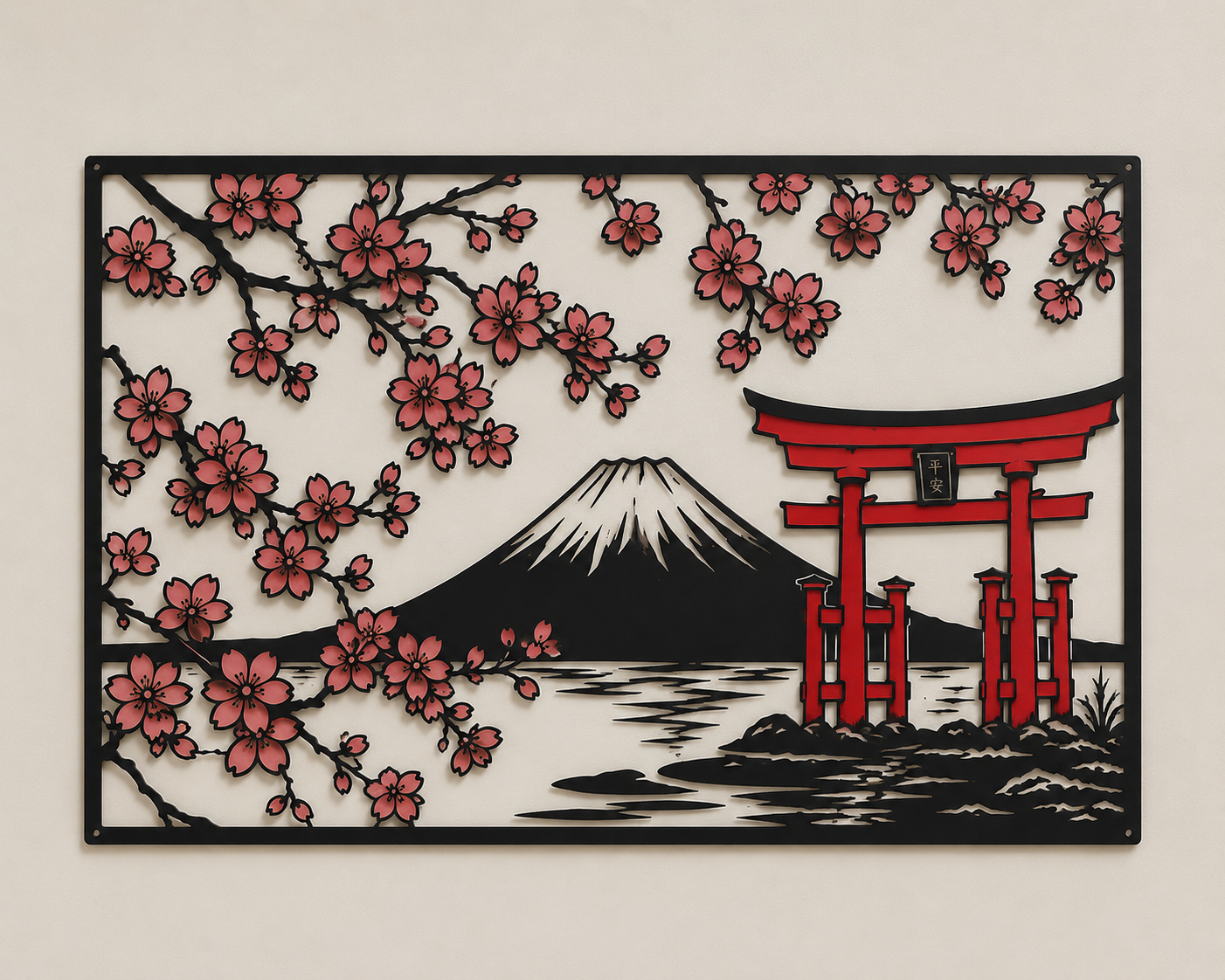 Japanese Torii Gate Metal Wall Art – Zen Garden Asian Decor Sign