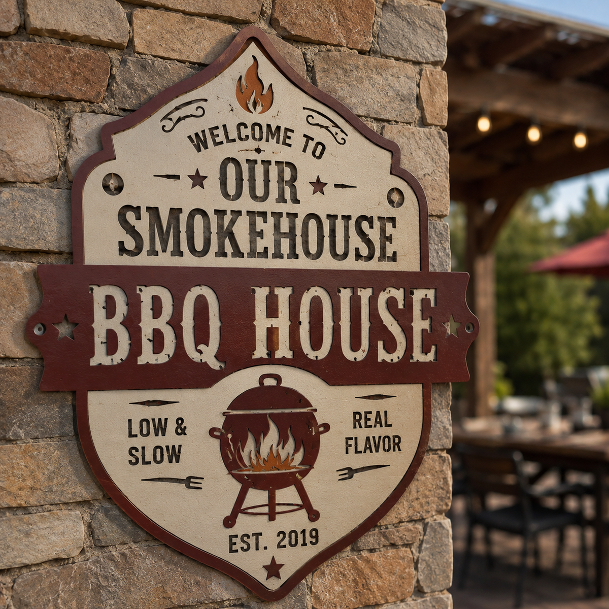 Personalized BBQ Metal Sign, Custom Smokehouse Wall Decor, Backyard Grill Sign, Rustic Barbecue Patio Decor
