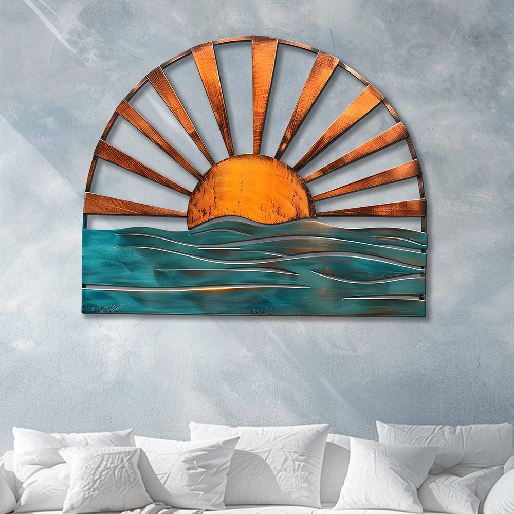Sun Ocean Metal Wall Art – UV Printed Aluminum Coastal Decor for Indoor & Outdoor