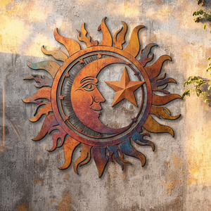 Rustic Sun Moon Star Metal Wall Art β UV Printed Decor Boho Indoor Outdoor