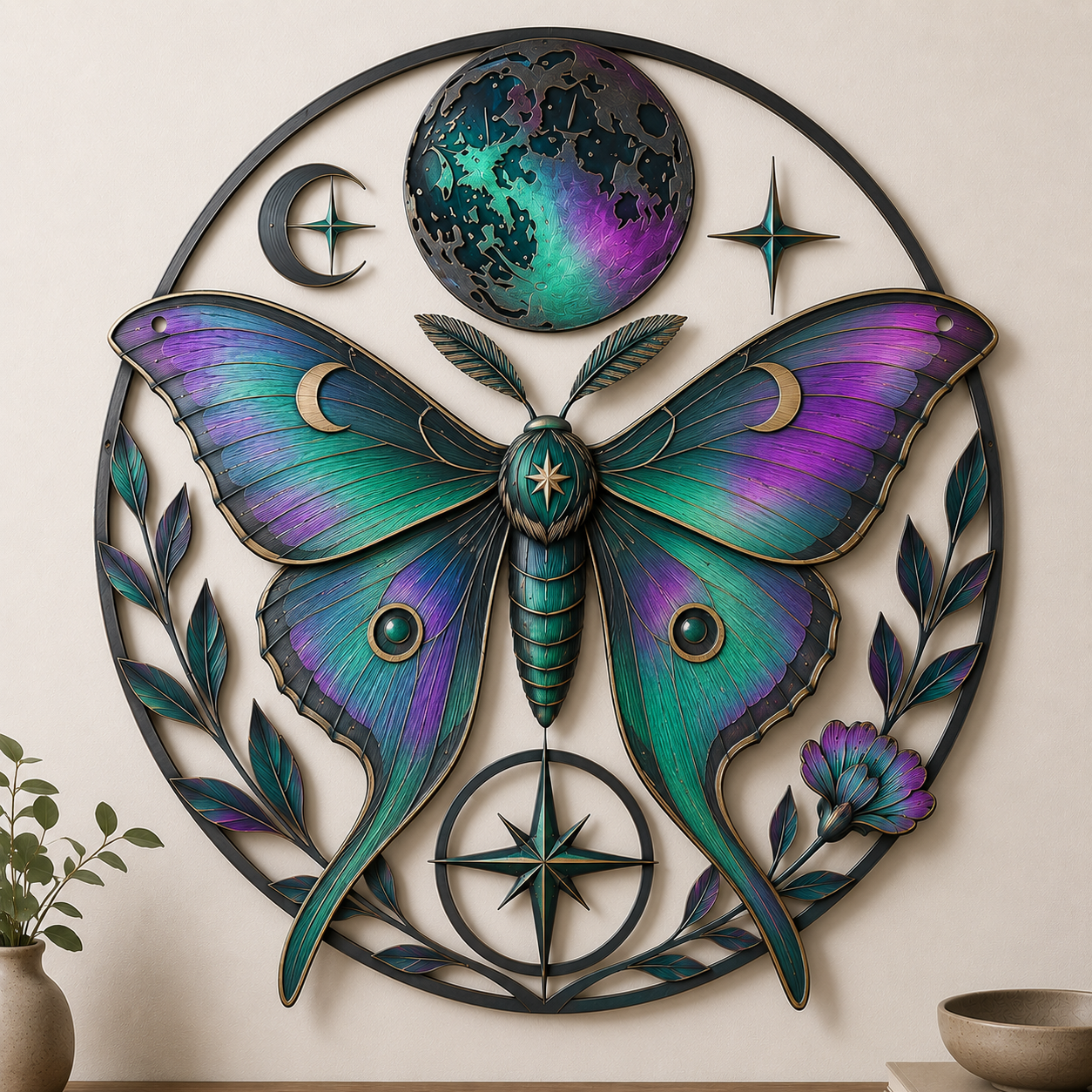 Colorful Luna Moth Flower Metal Wall Art Wall Decor