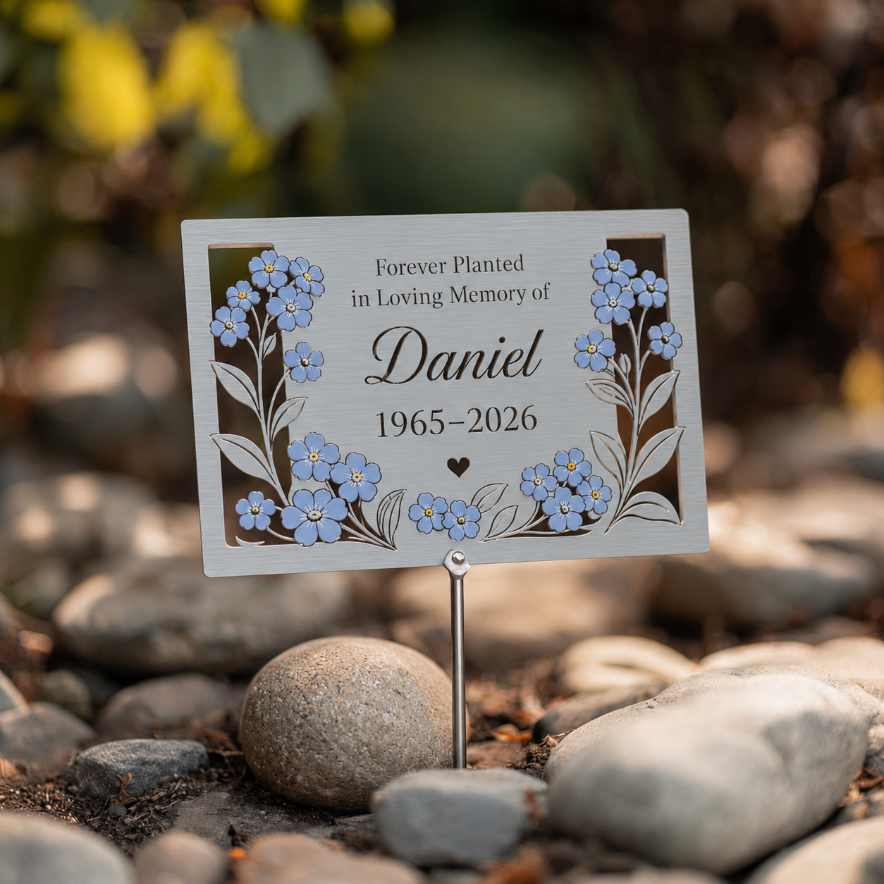 Personalized Memorial Metal Garden Stake, Forget Me Not Flower Grave Marker Metal Sign