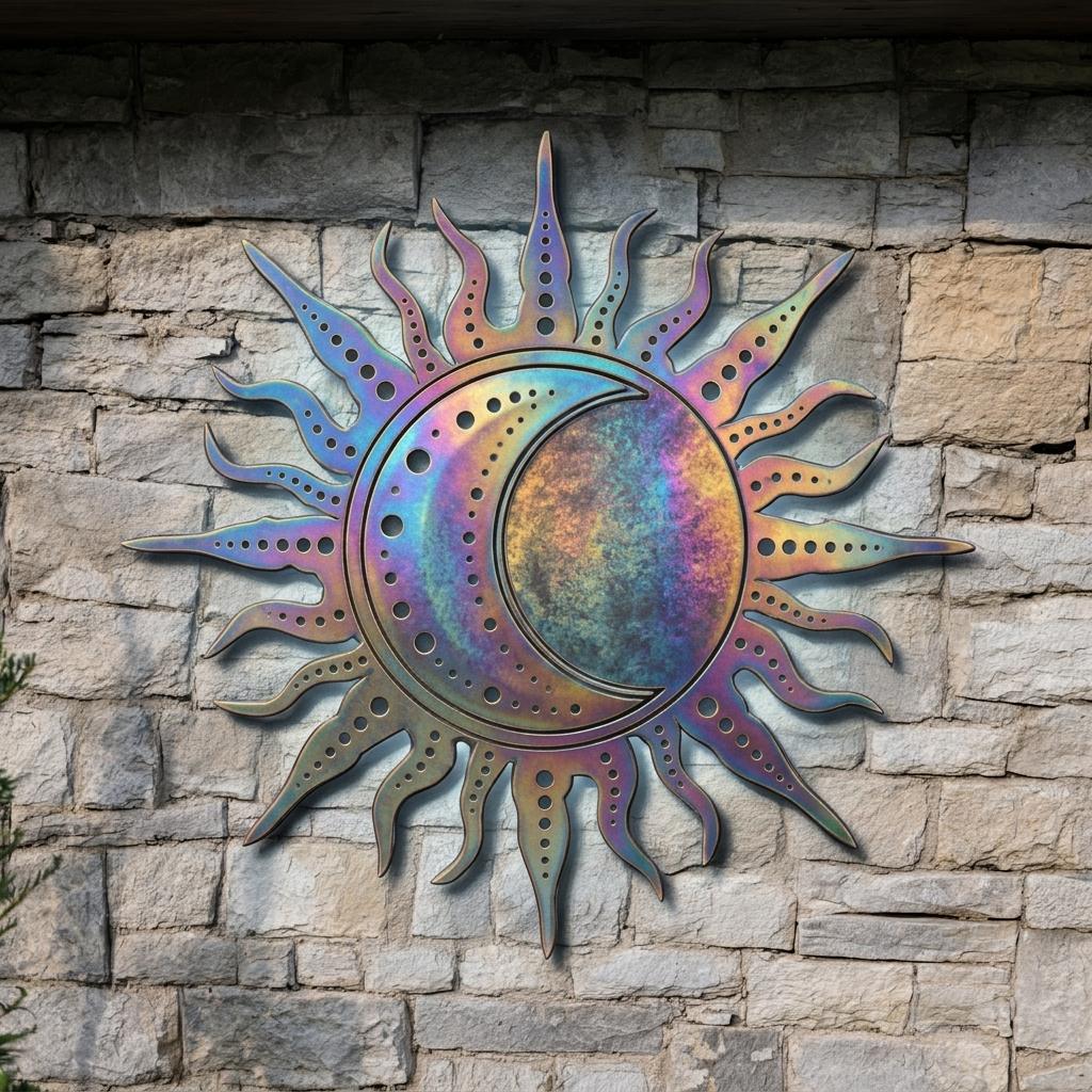 Holographic Celestial Sun Moon Metal Wall Art Boho Garden Outdoor Wall Decor