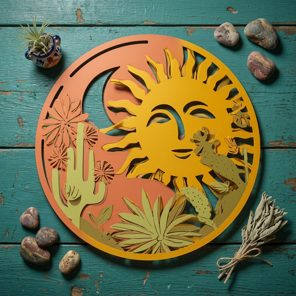 Celestial Sun Moonphase Metal Wall Art Boho Garden Outdoor Wall Decor