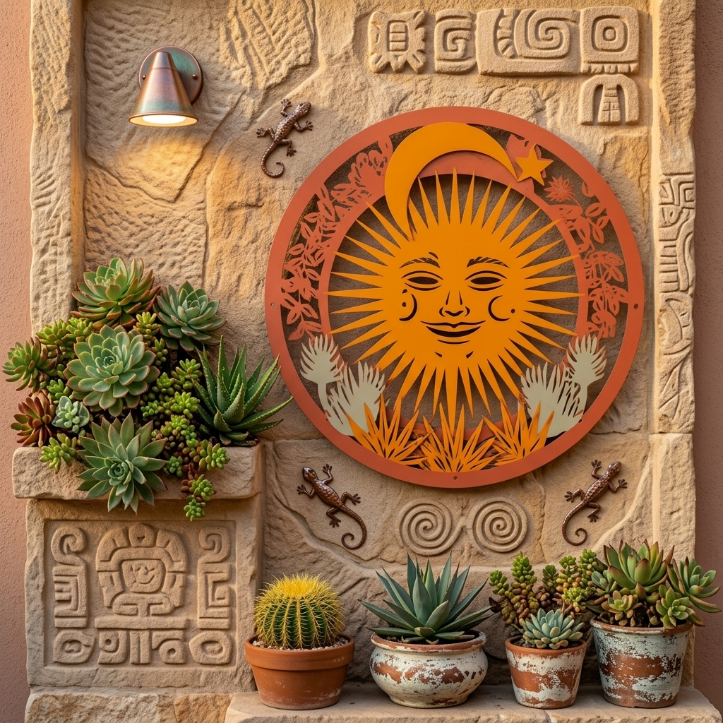 Sun Moon Cactus Metal Wall Art Southwestern Desert Garden Wall Decor
