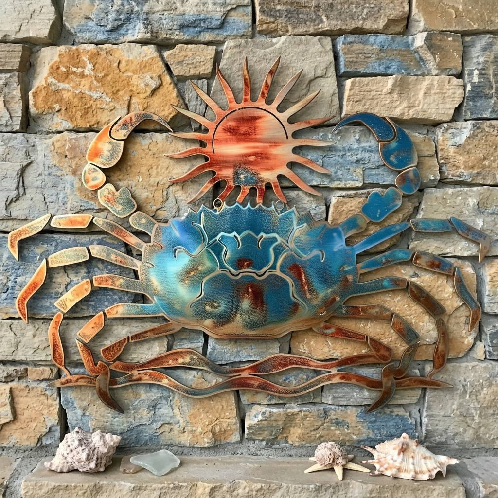 Turquoise Crab Metal Wall Art Coastal Ocean Beach House Nautical Decor