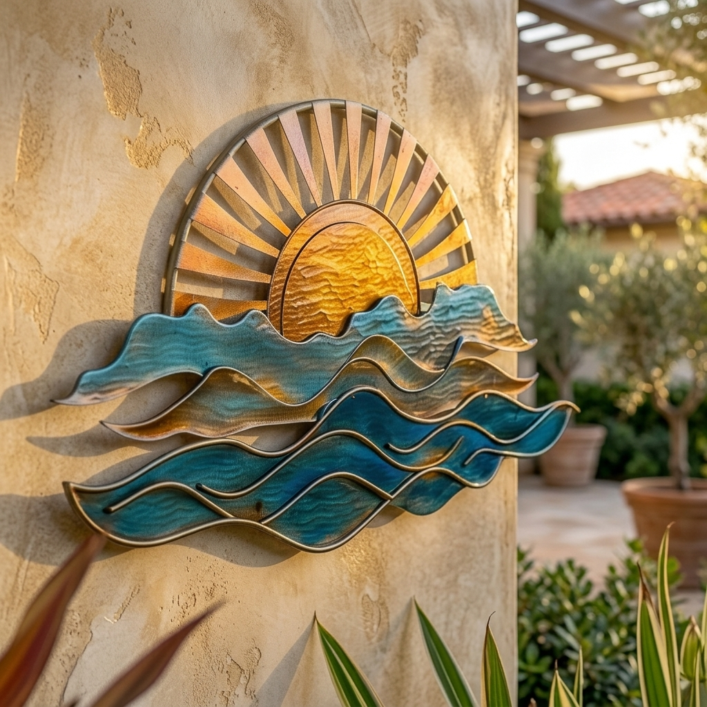 Sun Wave Metal Wall Art Coastal Beach House Wall Decor V2