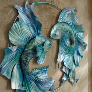 Blue Betta Fish Metal Wall Art – UV Printed Aluminum Coastal Decor Yin Yang Indoor Outdoor