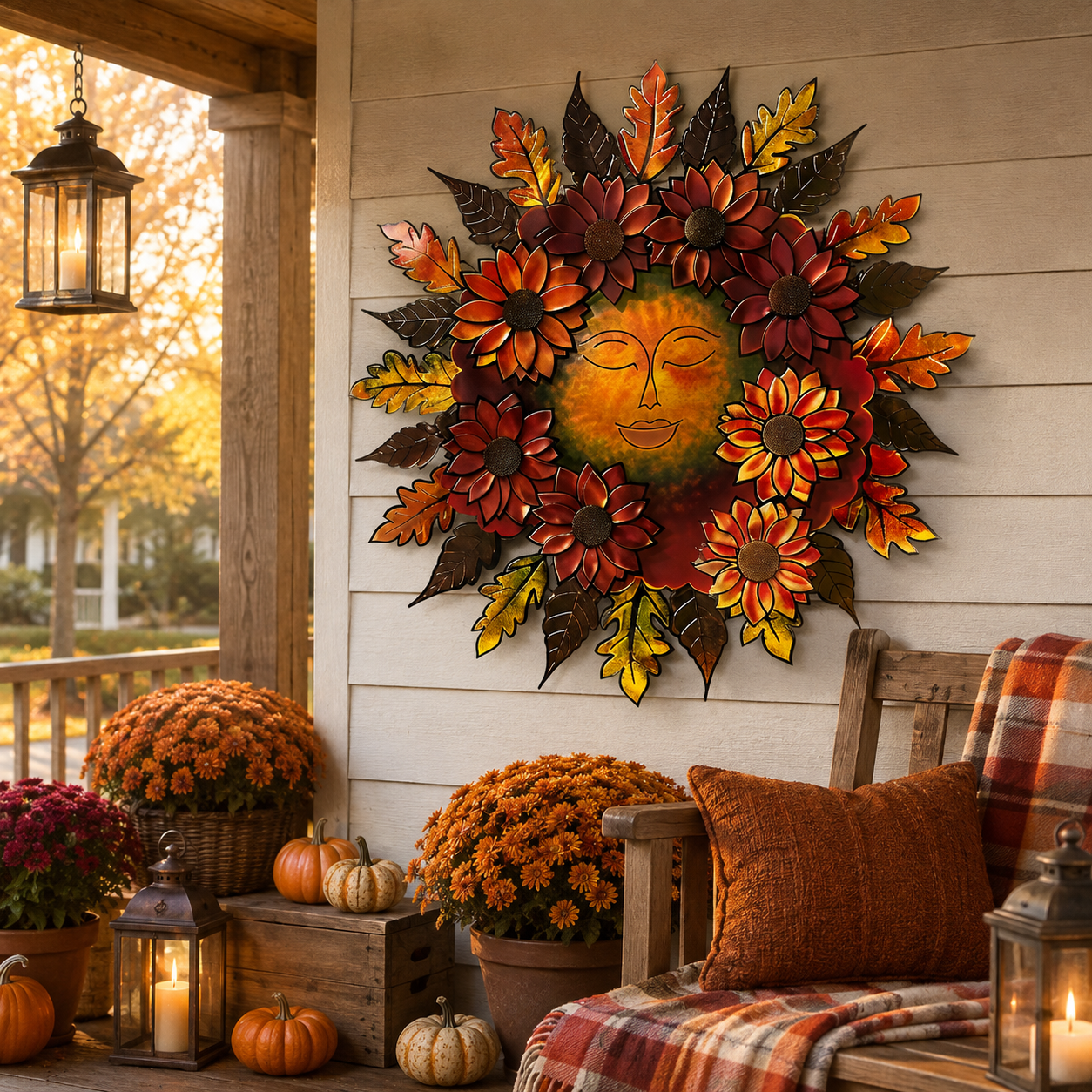 Chrysanthemum Harvest Sunburst Metal Wall Art V1