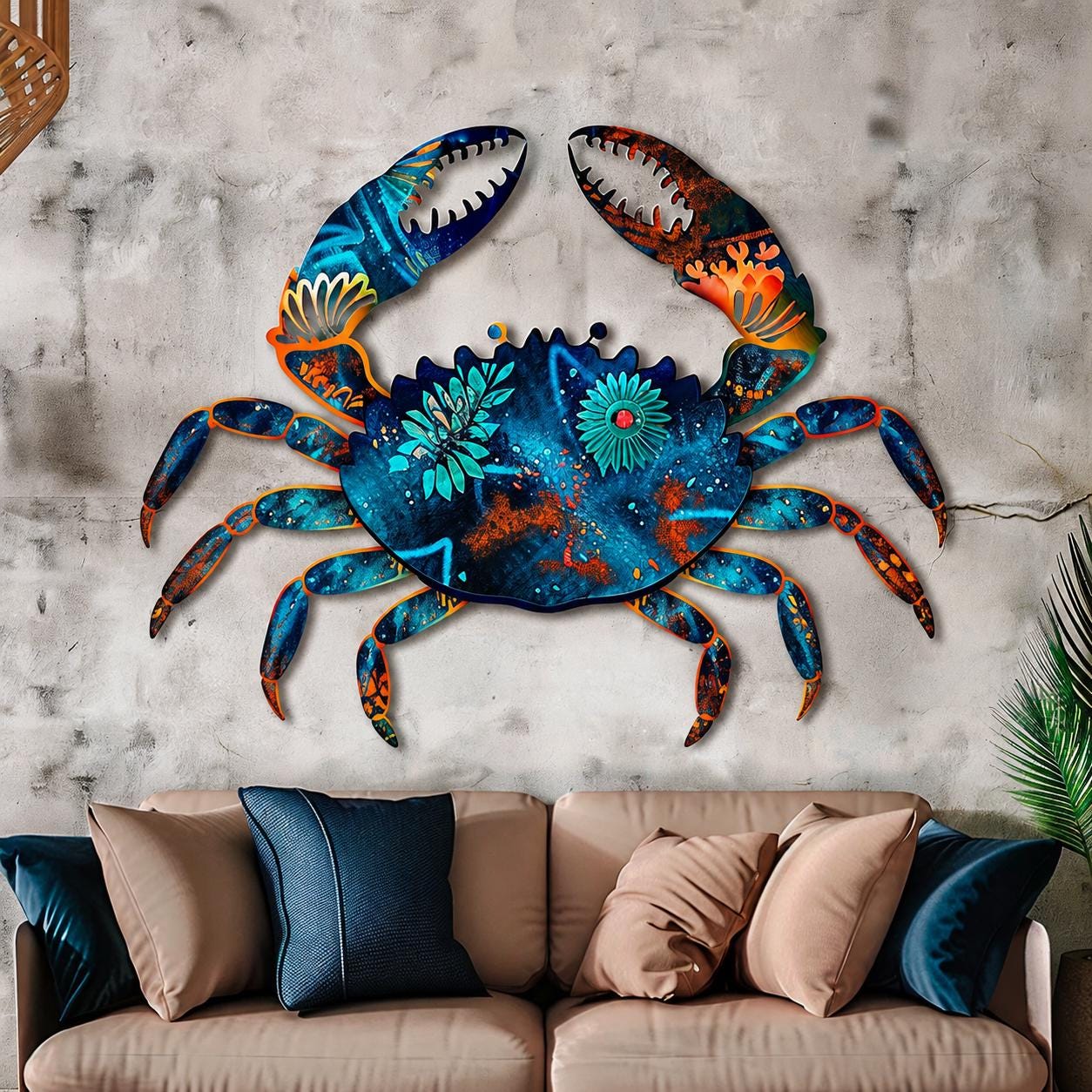 Colorful Crab Metal Wall Art, Coastal Ocean Crab Decor, Nautical Beach House Wall Art, Blue Crab Sign for Living Room, Patio Wall Decor
