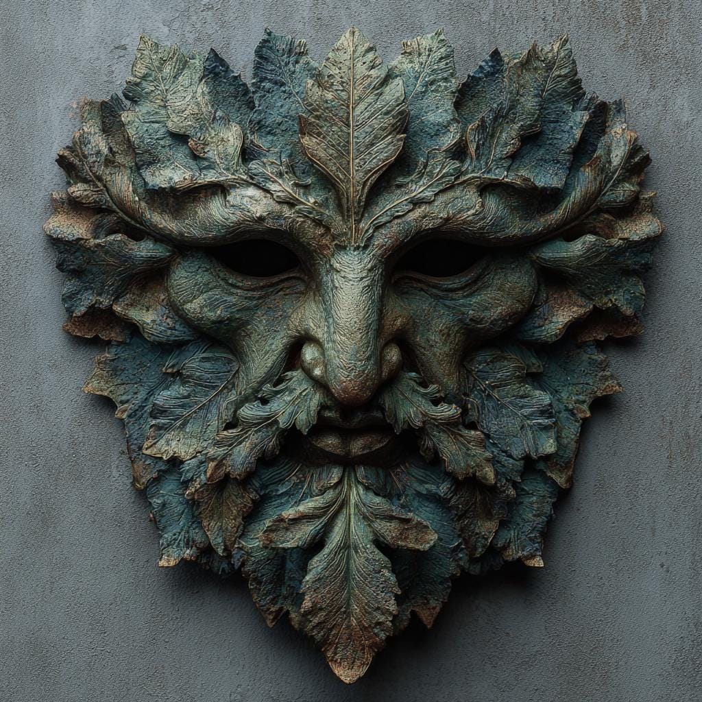 Green Man Metal Wall Art, Celtic Forest Decor, Rustic Nature Plaque, Fantasy Home Decoration