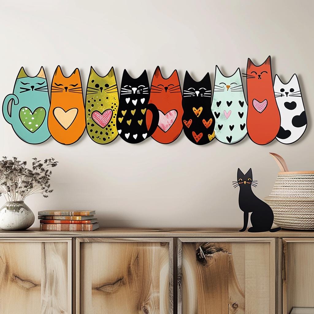 Cat Metal Wall Art, Cute Cat Lover Decor, Whimsical Feline Wall Sign, Modern Pet Wall Decor for Living Room, Bedroom, Office Art