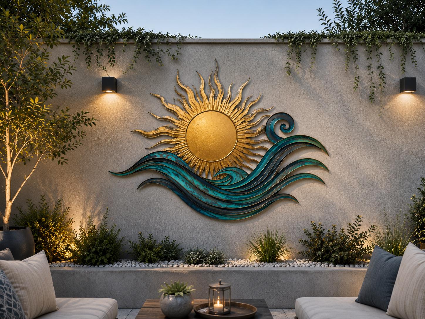 Sun and Wave Metal Wall Art - Coastal Sunrise Ocean Decor
