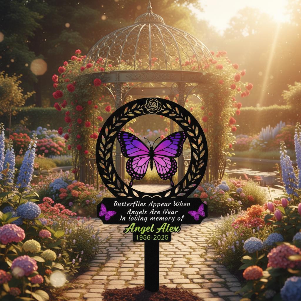 Personalized Butterfly Memorial Garden Sign, Custom In Loving Memory Metal Stake, Purple Butterfly Sympathy Plaque, Angel Remembrance Gift, Meal Sign
