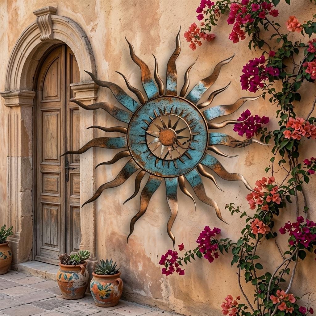 Sunrise Sunburst Metal Wall Art – Boho Southwestern Outdoor Decor