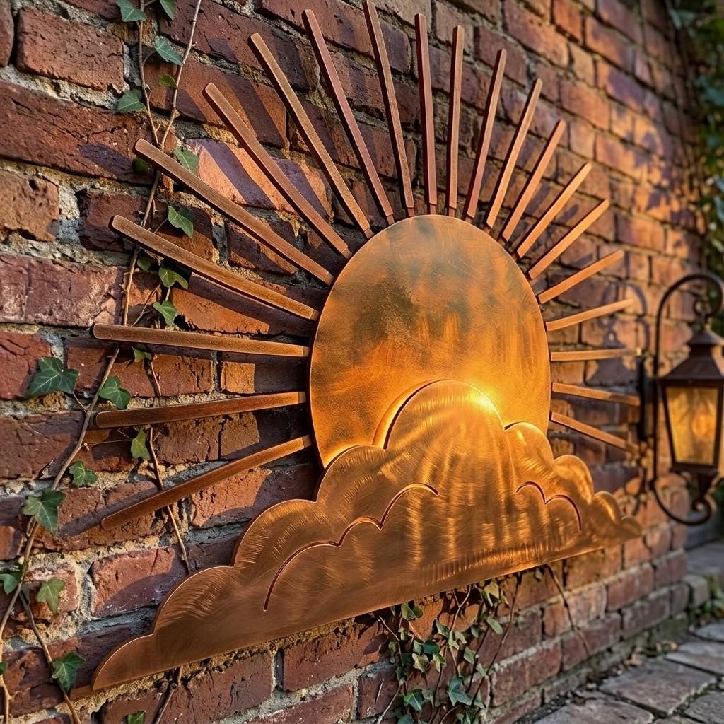 Turquoise Copper Sunburst Metal Wall Art – Boho Southwestern Outdoor Decor