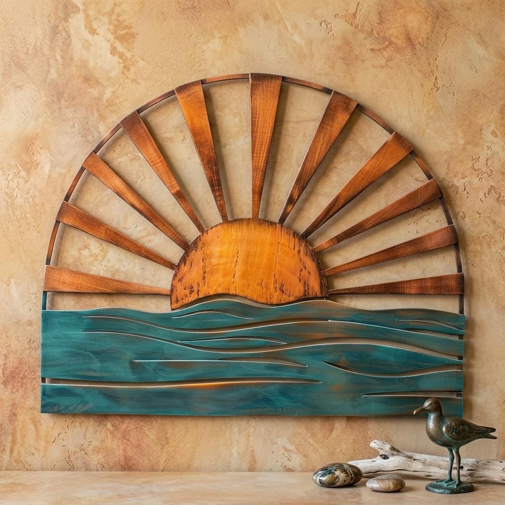 Sunset Wave Metal Wall Art Coastal Ocean Decor Beach House Sign Patio Outdoor Home